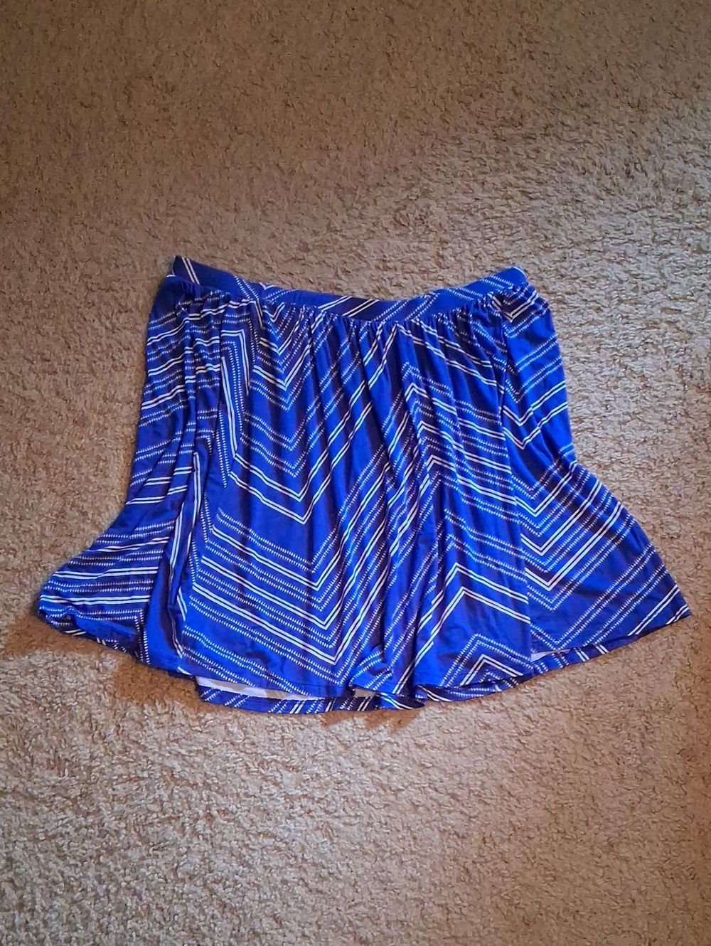 Blue Chevron Print Skater Skirt